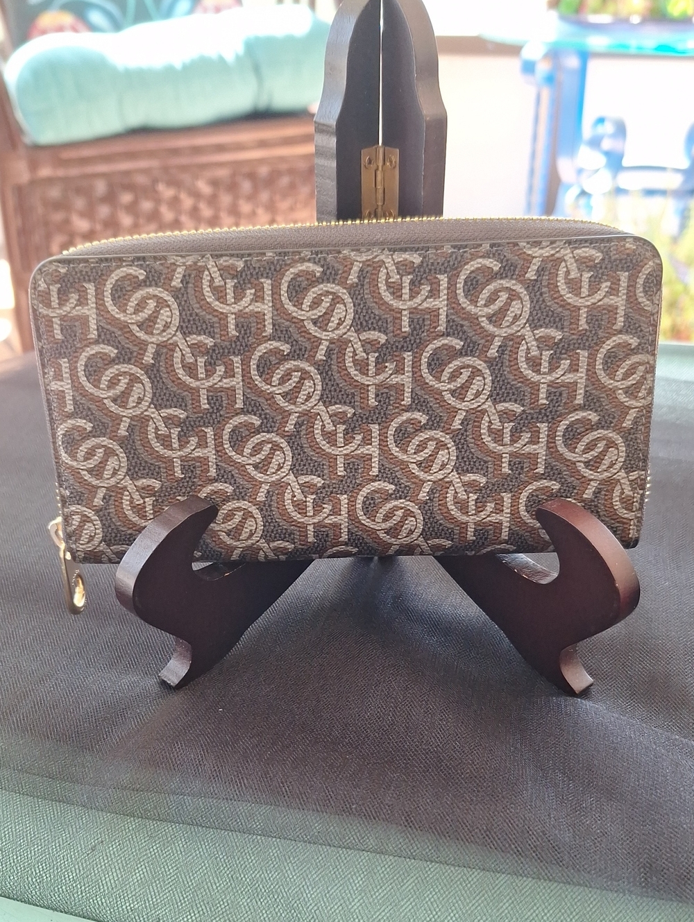 Coach Brown Monogram Zip Wallet -
